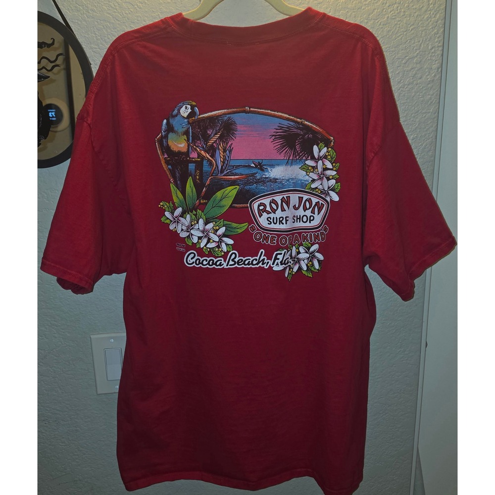 Ron Jon Surf Shop Cocoa Beach Florida Parrot Graphic T-Shirt Red Mens 3XL